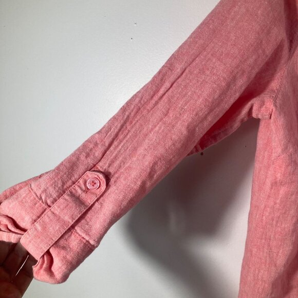 Womens Kim Rogers Linen Blend Button Shirt Pleated Detail Peach M Linen Cotton - Picture 5 of 9